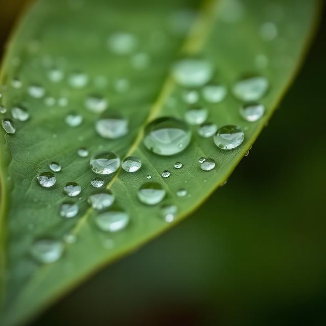 Rainwater on a green leaf